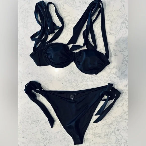 Killstar Elaina Black Tie-Shoulder Goth Bikini Set - Picture 2 of 8